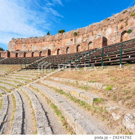 stone seat in ancient Teatro Greco (Greek Theatre) stone seat in ancient Teatro Greco (Greek Theatre) 29243792