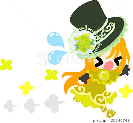 走る可愛い女の子と黄色い花のシルクハットのイラスト素材