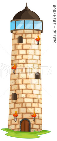 Brick tower with torches and windows 29247809