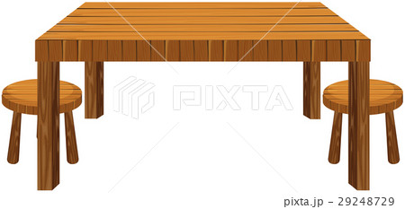 Wooden table and stools on white background 29248729