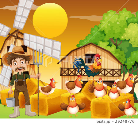 Farmer and chickens on the farm 29248776