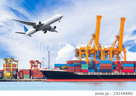 Container cargo freight ship with cargo plane Container cargo freight ship with cargo plane 29248880