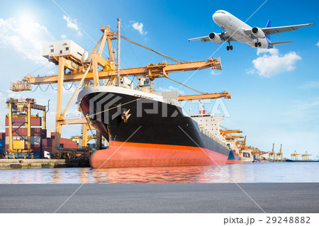 Container cargo freight ship with cargo plane 29248882