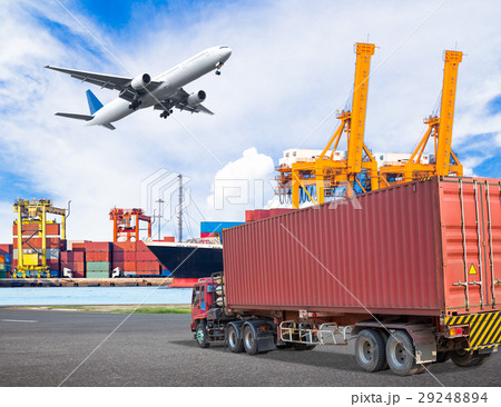 Truck transport container and cago plane at port 29248894