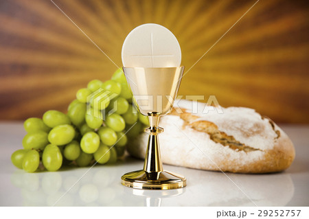 Eucharist symbol of bread and wine, chalice  29252757