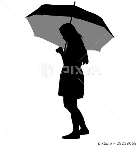 Black Silhouettes Of Women Under The Umbrellaのイラスト素材