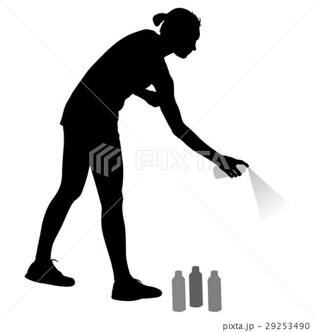 Silhouette woman holding a spray on a white  29253490