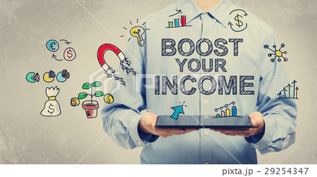Boost Your Income concept with man holding tablet Boost Your Income concept with man holding tablet 29254347