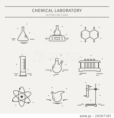 Set of icons with chemical laboratory equipment. 29267185