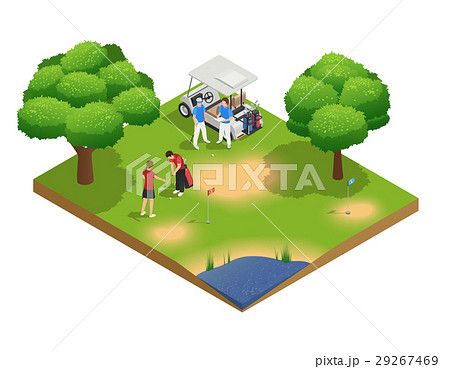 Green Golf Course Isometric Top View Composition 29267469