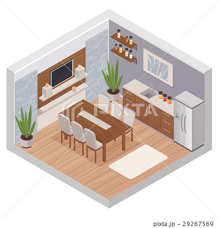 isometric Kitchen Interior With TV 29267569