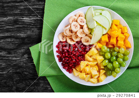 delicious colorful fruit salad, top view 29270841