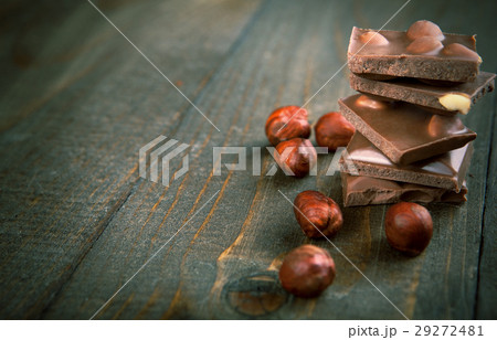 chocolate with hazelnuts - copy space 29272481