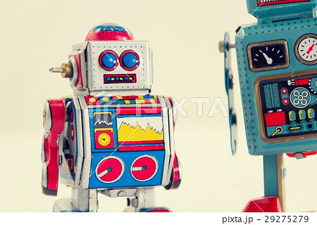 Filtered vintage tin toy robots, white background Filtered vintage tin toy robots, white background 29275279