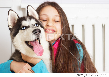 Girl and Siberian husky dog 29275373