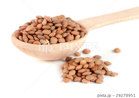 Lentils in a wooden spoon isolated on a white Lentils in a wooden spoon isolated on a white 29278951
