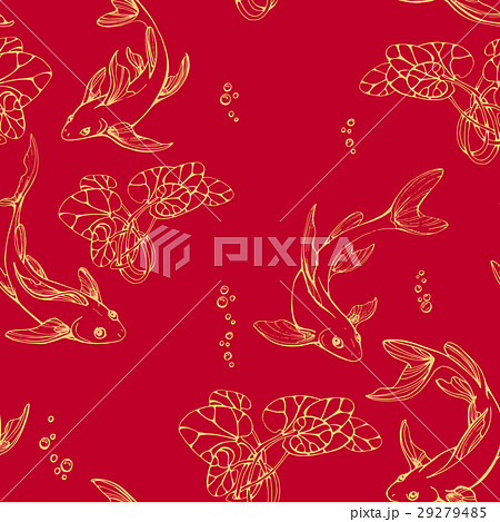 Stylized golden fishes seamless and lily pads. 29279485