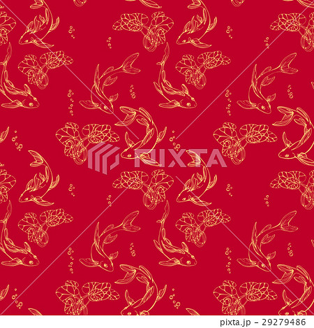 Stylized golden fishes seamless and lily pads. 29279486