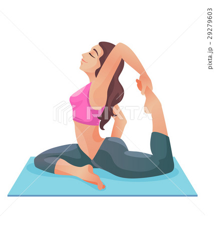 Cartoon girls in asana on yoga mat. 29279603