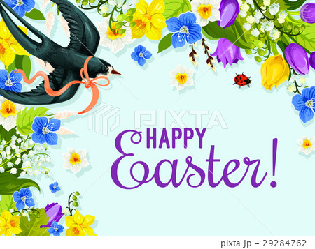 Easter spring flower and bird greeting card design Easter spring flower and bird greeting card design 29284762