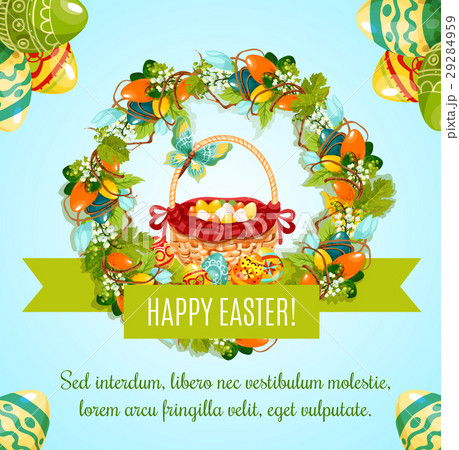Easter egg hunt basket with flowers greeting card 29284959