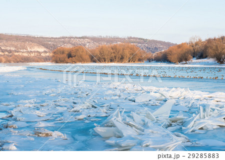 winter landscape in the frozen river Dniester 29285883