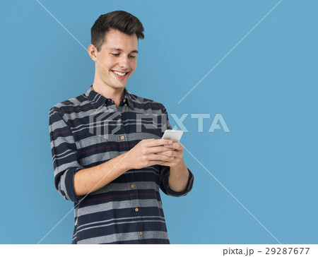 Young Man Using Phone Smile Happy 29287677