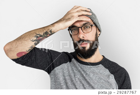 Caucasian Man Holds Head Portrait 29287767