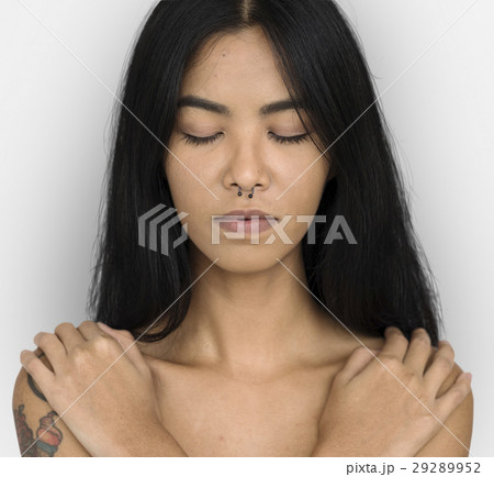 Woman Pierced Nose Ring Bare Chest Arts Calm Peaceful 29289952