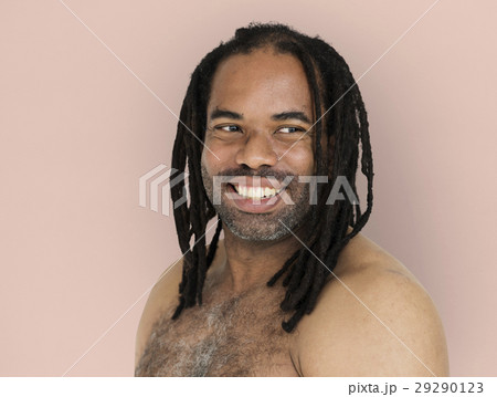 African Man Dreadlocks Bare Chest Smiling Portrait 29290123