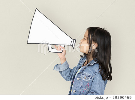 Little Girl Holding Papercraft Megaphone Little Girl Holding Papercraft Megaphone 29290469