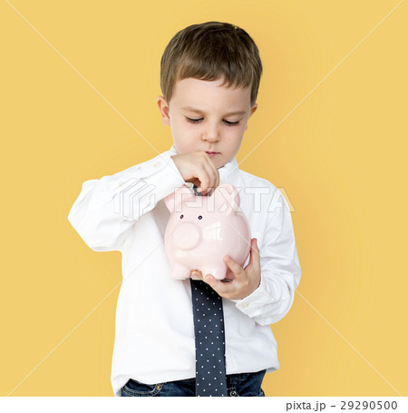 Kid Studio Shoot Gesture Piggybank Holding Kid Studio Shoot Gesture Piggybank Holding 29290500
