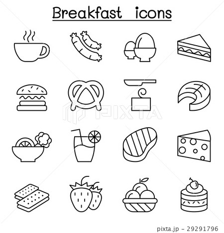 Breakfast icon set in thin line style 29291796