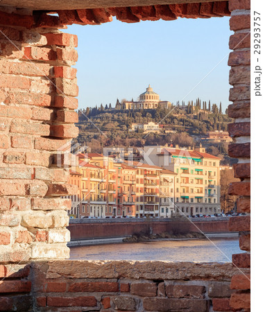 Old Verona town, view through brickwall window Old Verona town, view through brickwall window 29293757