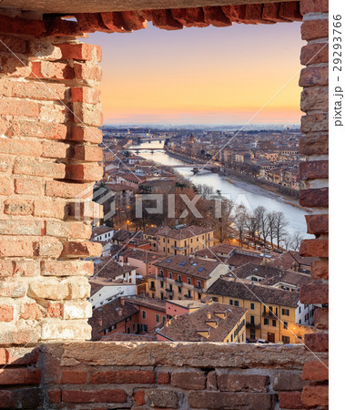Old Verona town, view through brickwall window Old Verona town, view through brickwall window 29293766