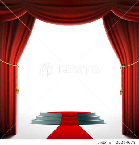 Round podium under the red curtain. Stock vector 29294678