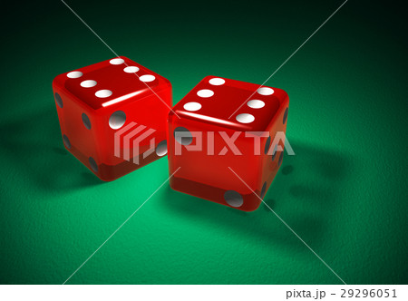 Red transparent dice on green surface Red transparent dice on green surface 29296051