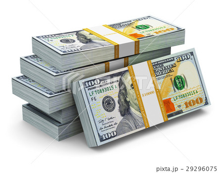 Stacks of new 100 US dollar banknotes Stacks of new 100 US dollar banknotes 29296075