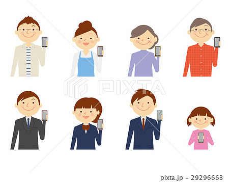 家族 スマホ 3世代 セット イラストのイラスト素材