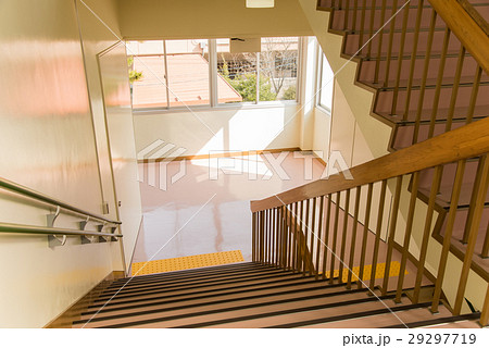 学校の階段 踊り場の写真素材