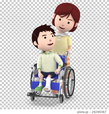 A sister sitting in a wheelchair with a Gibbs boy and a mother serving 29298367