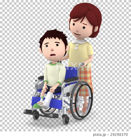 A sister sitting in a wheelchair with a Gibbs boy and a mother serving 29298370