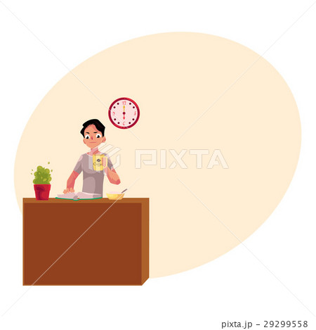 Businessman having breakfast at home, drinking 29299558