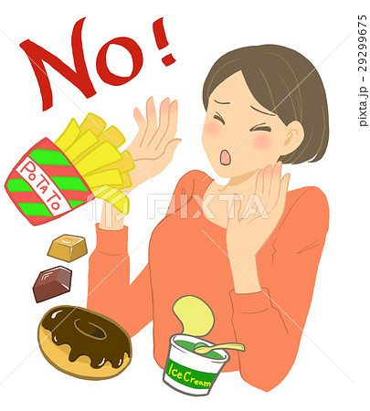 ダイエットする女性と食べ物のイラスト素材