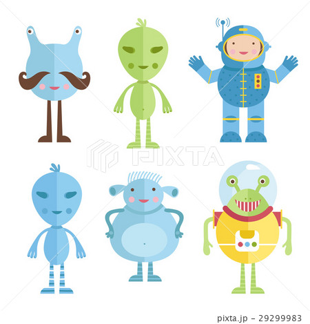 Aliens and Astronaut Vector Icons in Cartoon Style 29299983