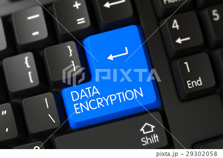 Data Encryption CloseUp of Blue Keyboard Button 29302058