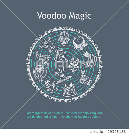 Modern card with voodoo magic vector line icons. 29303188