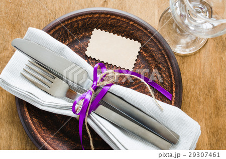 Festive Table Setting With Empty Tag. Festive Table Setting With Empty Tag. 29307461