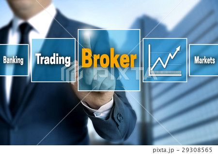 Broker touchscreen is operated by businessman Broker touchscreen is operated by businessman 29308565