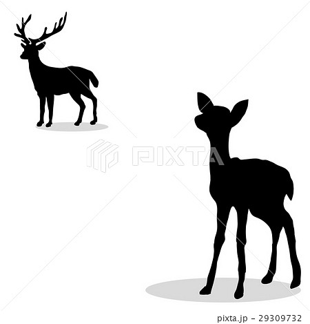 Black Silhouette Deer And Fawn White Backgroundのイラスト素材